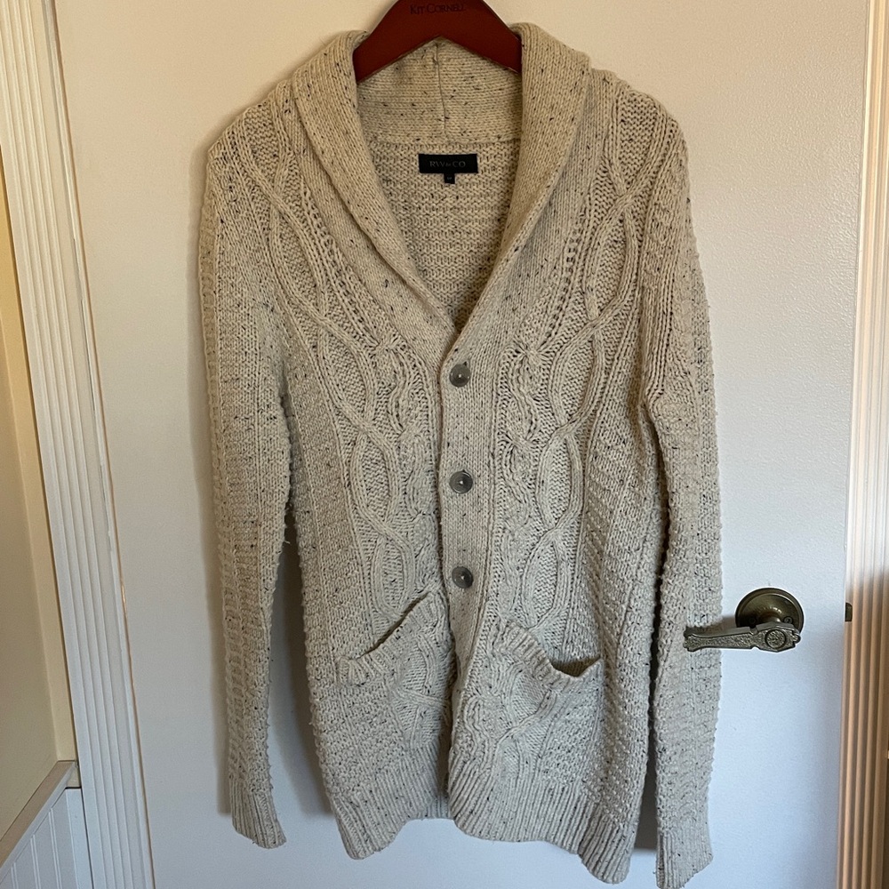 Size S RW&CO. Cream Cable Knit Cardigan Sweater VGUC